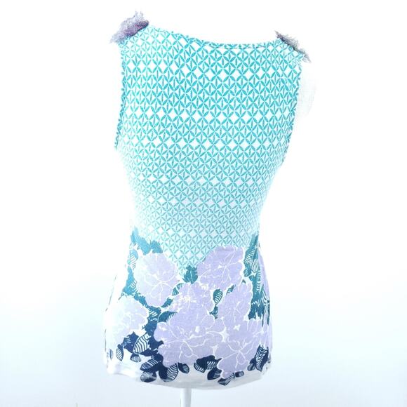 Anthro Deletta Floral Tank Elaborate Trim Linen - Picture 2 of 9
